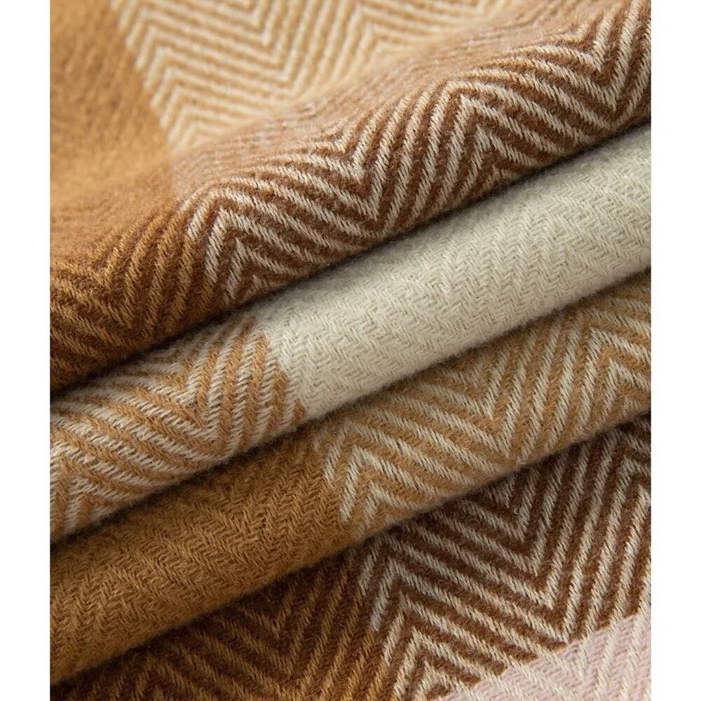 Women's Camel Check Wool Scarf Cashmere Feel Winter Checked Scarves Soft Shawls